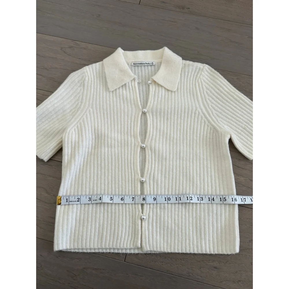 Abercrombie & Fitch Cream Ribbed Button Up Cardigan - Picture 6 of 8